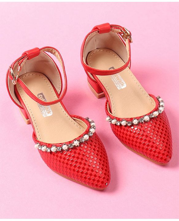 Cute Walk by Babyhug Bellies With Buckle Closure Pearl & Stud Embellishments- Red