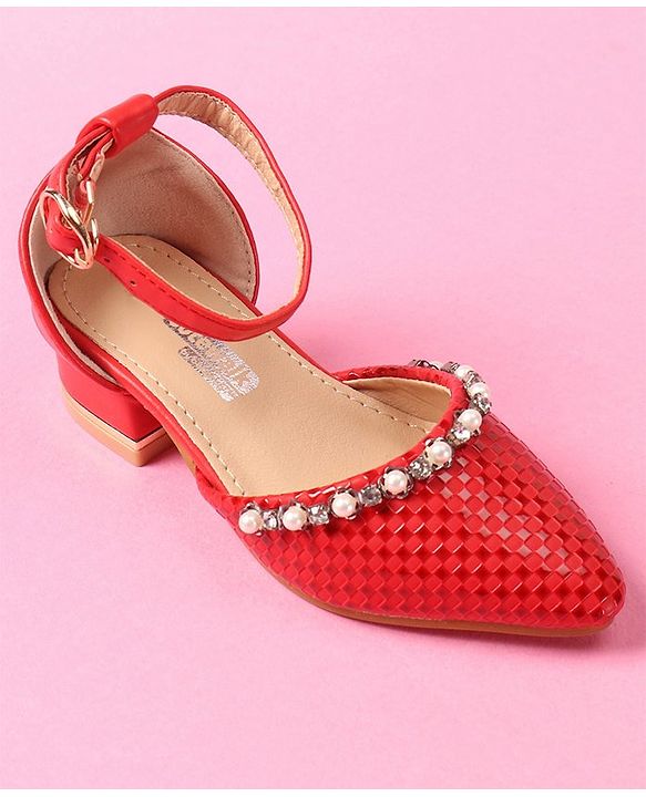 Cute Walk by Babyhug Bellies With Buckle Closure Pearl & Stud Embellishments- Red