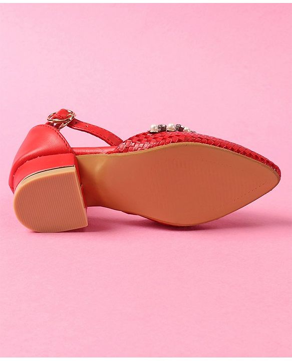 Cute Walk by Babyhug Bellies With Buckle Closure Pearl & Stud Embellishments- Red