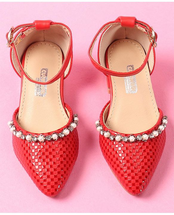 Cute Walk by Babyhug Bellies With Buckle Closure Pearl & Stud Embellishments- Red