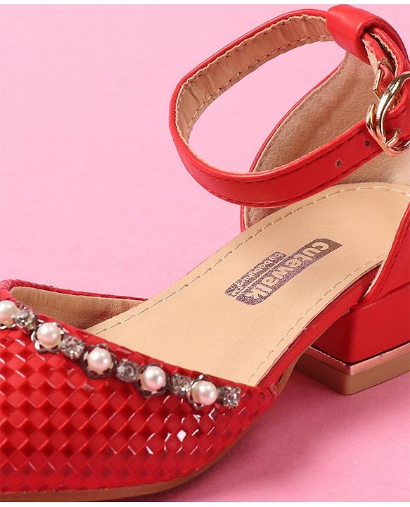 Cute Walk by Babyhug Bellies With Buckle Closure Pearl & Stud Embellishments- Red