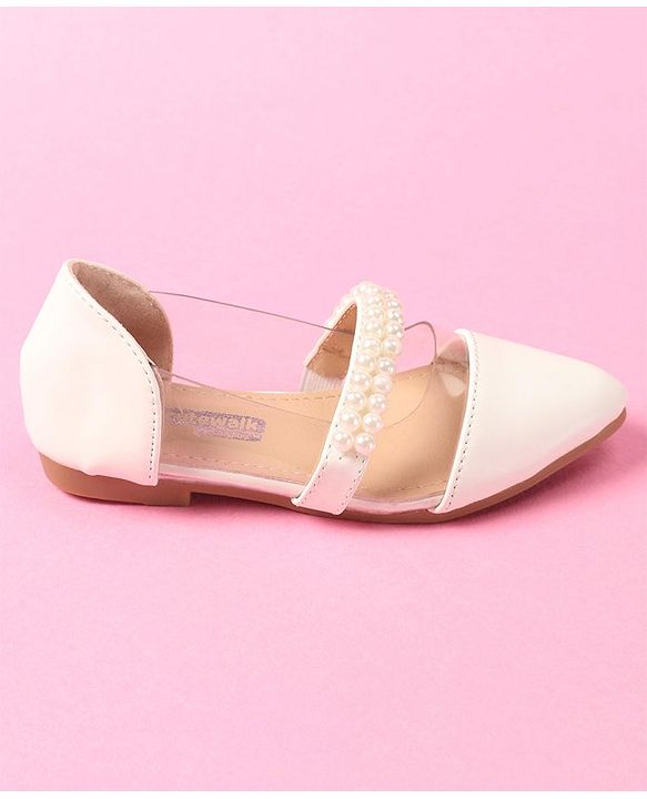 Cute Walk by Babyhug Slip on Pearl Studded Bellies - White