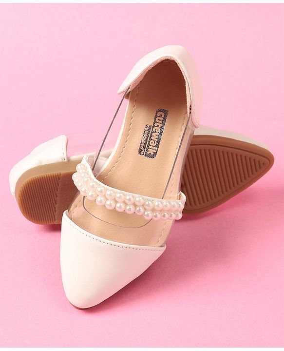 Cute Walk by Babyhug Slip on Pearl Studded Bellies - White