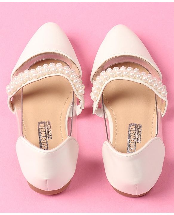 Cute Walk by Babyhug Slip on Pearl Studded Bellies - White