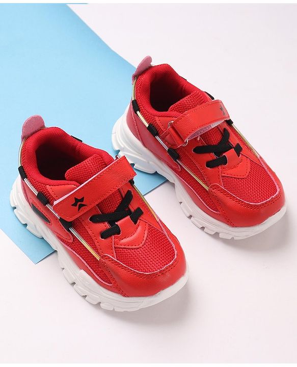 Cute Walk by Babyhug Solid Sneakers with Velcro Closure- Red Black