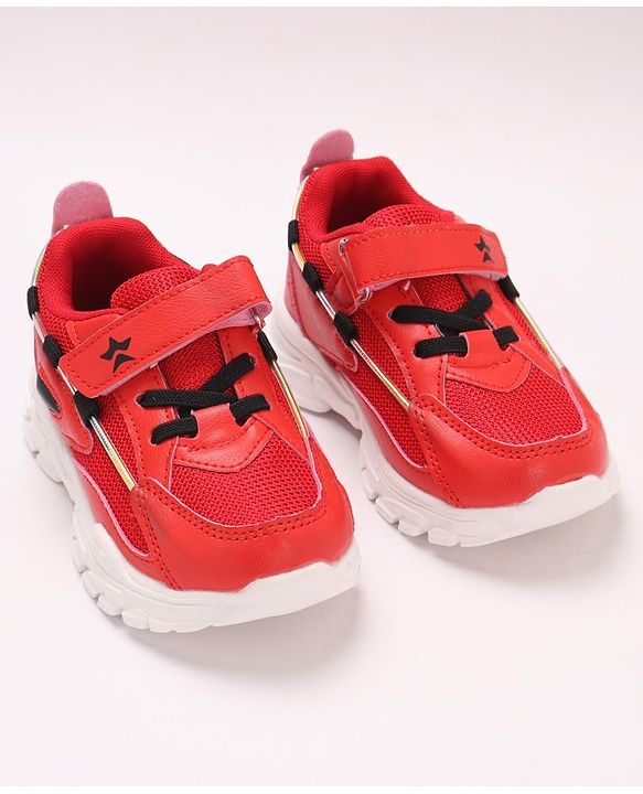 Cute Walk by Babyhug Solid Sneakers with Velcro Closure- Red Black