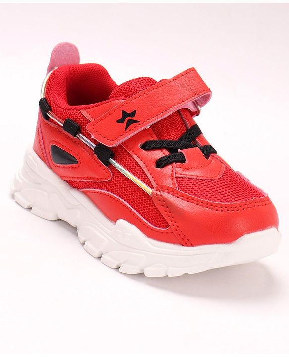 Cute Walk by Babyhug Solid Sneakers with Velcro Closure- Red Black