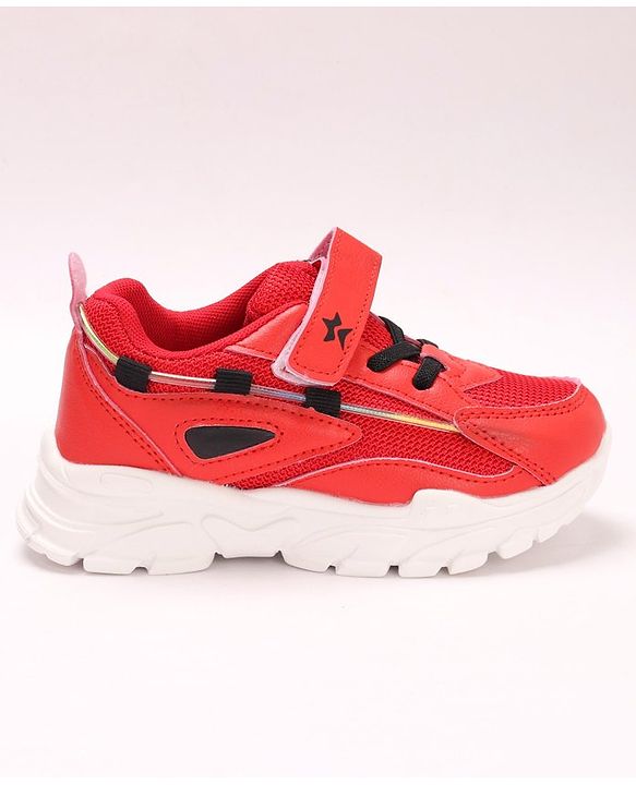 Cute Walk by Babyhug Solid Sneakers with Velcro Closure- Red Black