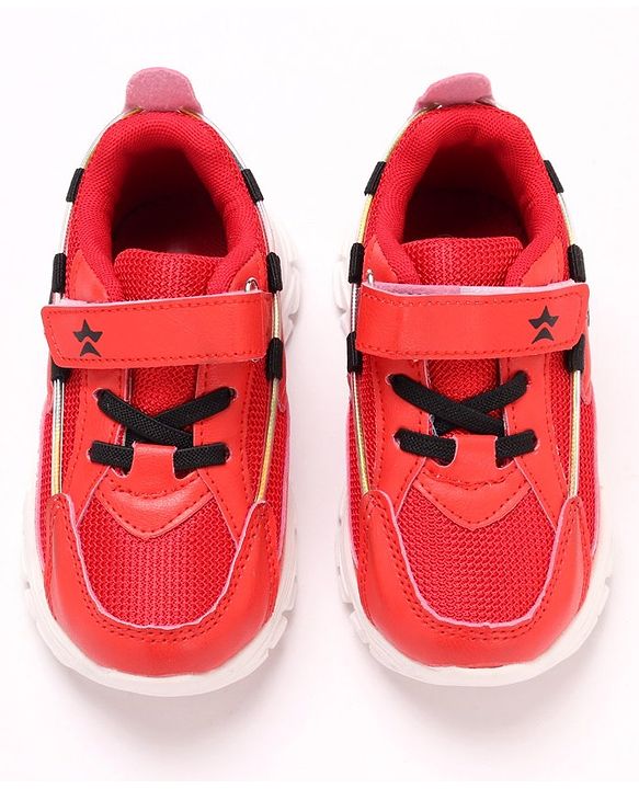 Cute Walk by Babyhug Solid Sneakers with Velcro Closure- Red Black