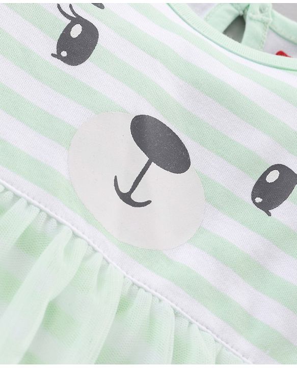 Babyhug 100% Cotton Full Sleeves Striped Frock Style Onesie - Green