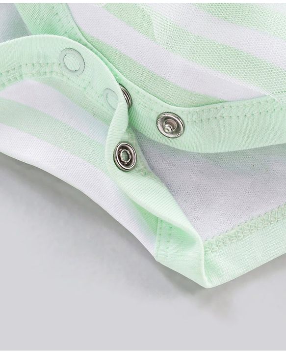Babyhug 100% Cotton Full Sleeves Striped Frock Style Onesie - Green
