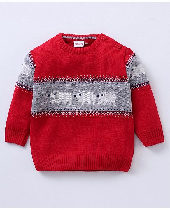 Babyhug Full Sleeves Baby Sweater Set with Animal Design - Red