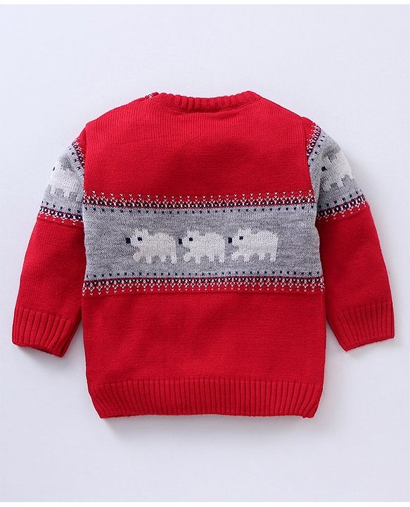 Babyhug Full Sleeves Baby Sweater Set with Animal Design - Red