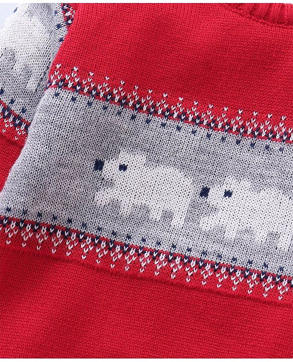 Babyhug Full Sleeves Baby Sweater Set with Animal Design - Red