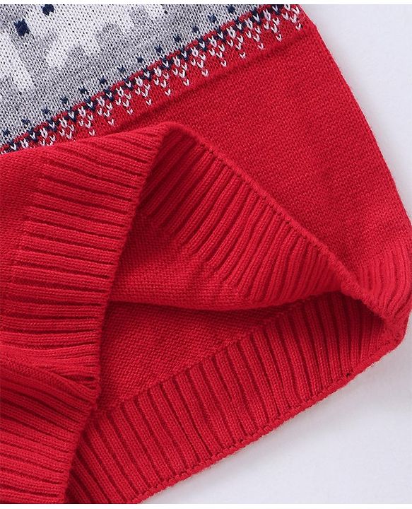 Babyhug Full Sleeves Baby Sweater Set with Animal Design - Red