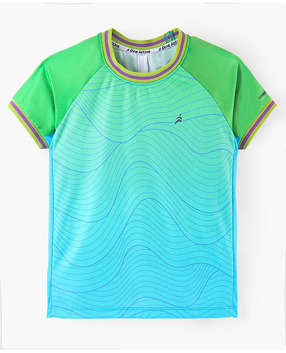 Pine Active Half Sleeves T-Shirt With Shorts Contour Print - Blue & Green