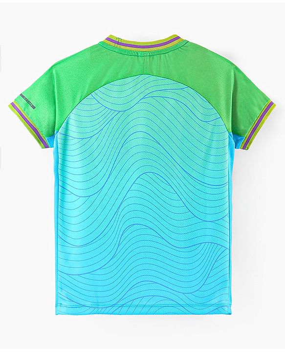 Pine Active Half Sleeves T-Shirt With Shorts Contour Print - Blue & Green