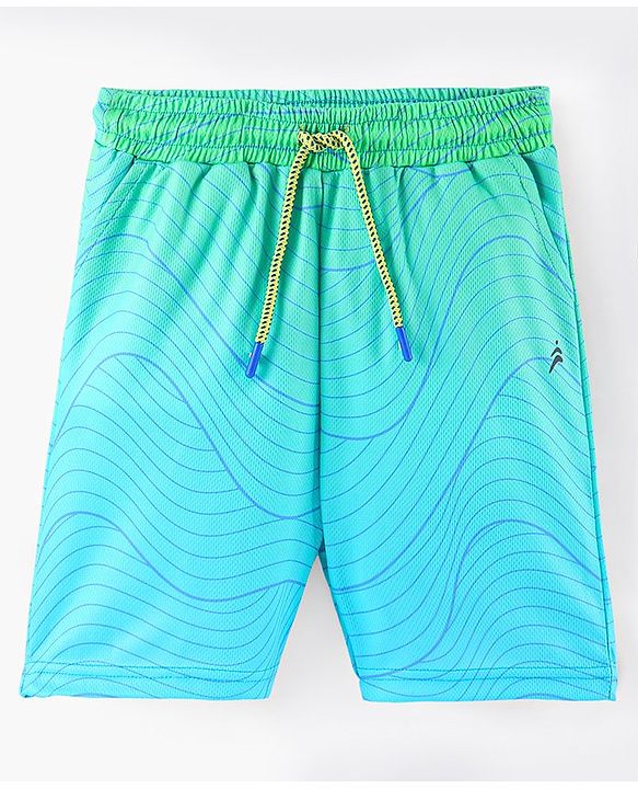 Pine Active Half Sleeves T-Shirt With Shorts Contour Print - Blue & Green