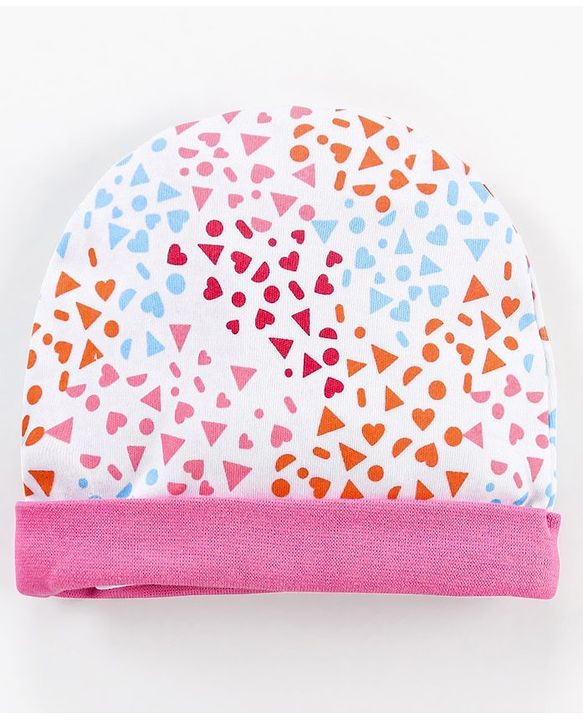 Babyhug 100% Cotton Cap Shapes Print Pink- Diameter 15 cm