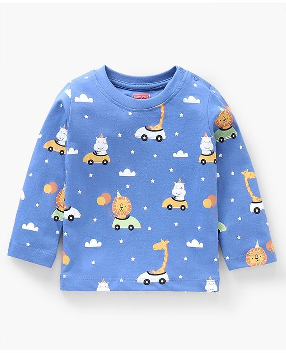 Babyhug Cotton Knit Full Sleeves Cartoon Lions Printed Night Suit Pack of 2 - Green Blue