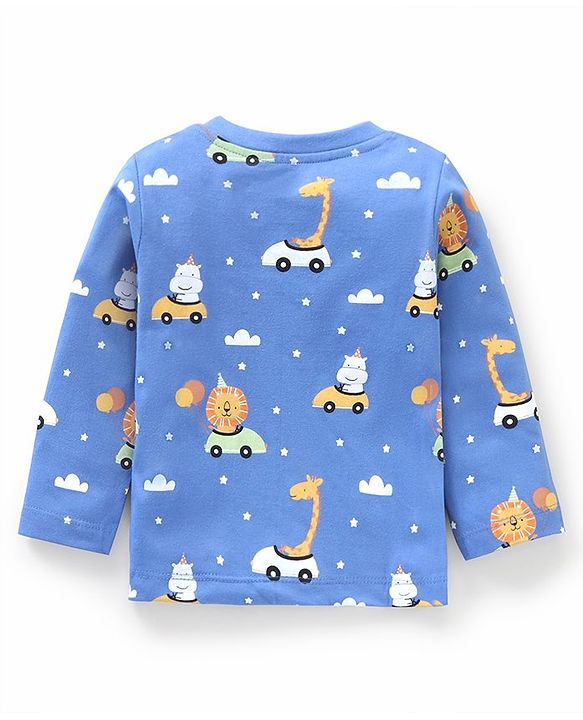 Babyhug Cotton Knit Full Sleeves Cartoon Lions Printed Night Suit Pack of 2 - Green Blue