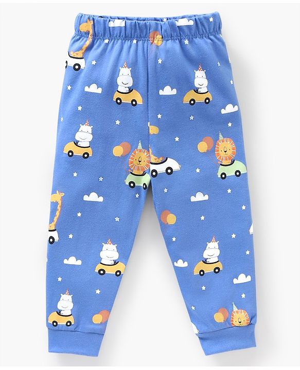 Babyhug Cotton Knit Full Sleeves Cartoon Lions Printed Night Suit Pack of 2 - Green Blue
