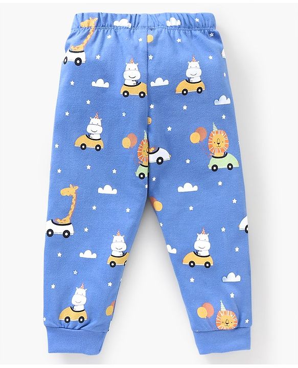 Babyhug Cotton Knit Full Sleeves Cartoon Lions Printed Night Suit Pack of 2 - Green Blue