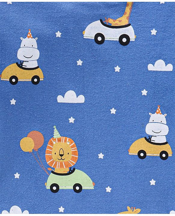 Babyhug Cotton Knit Full Sleeves Cartoon Lions Printed Night Suit Pack of 2 - Green Blue