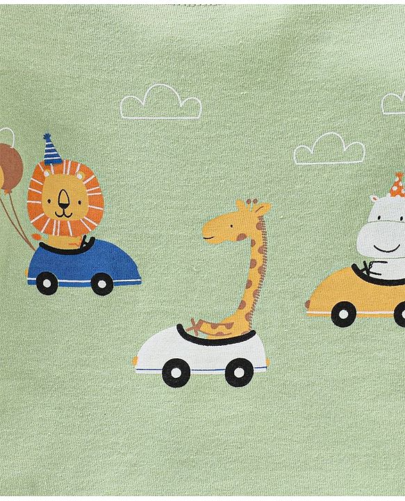 Babyhug Cotton Knit Full Sleeves Cartoon Lions Printed Night Suit Pack of 2 - Green Blue