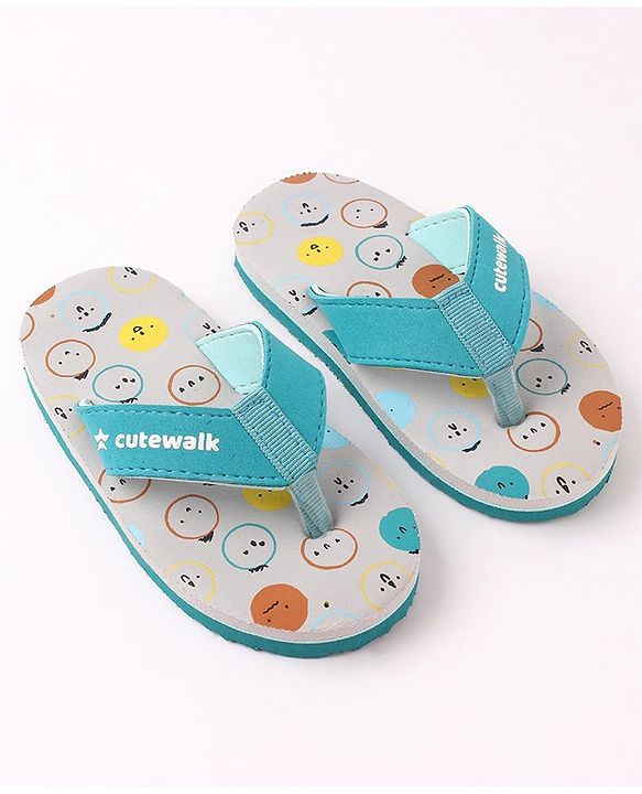 Cute Walk by Babyhug Flip Flops Simile Print - Blue