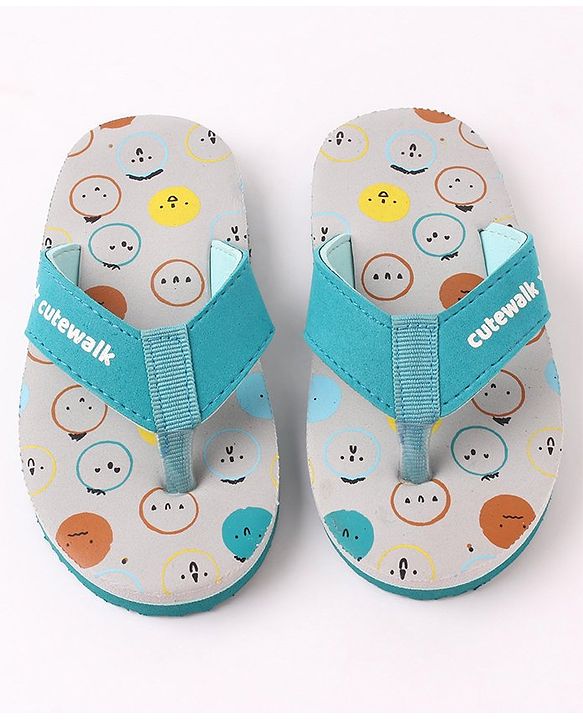 Cute Walk by Babyhug Flip Flops Simile Print - Blue