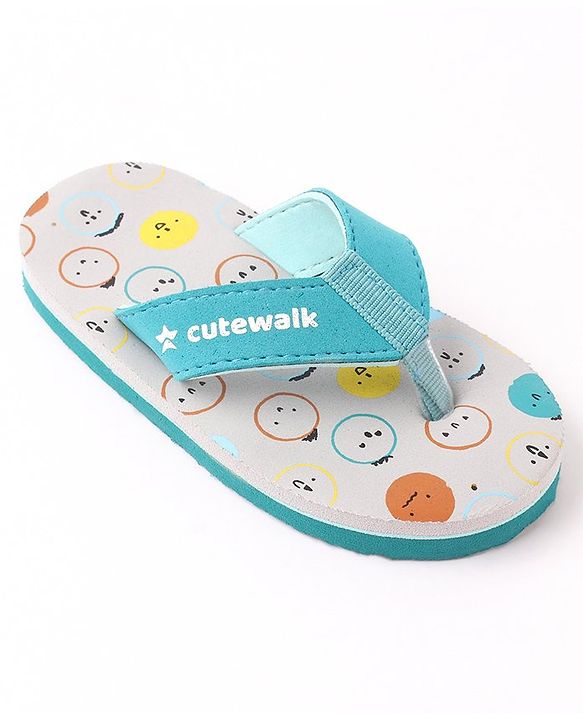 Cute Walk by Babyhug Flip Flops Simile Print - Blue