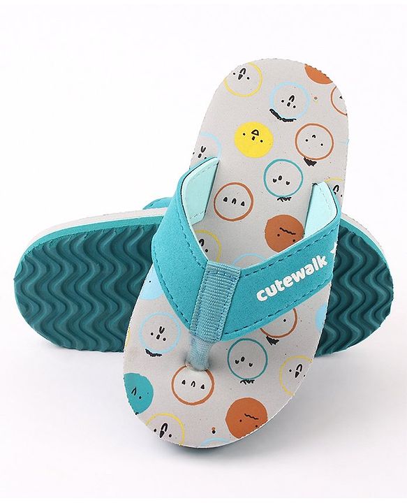 Cute Walk by Babyhug Flip Flops Simile Print - Blue