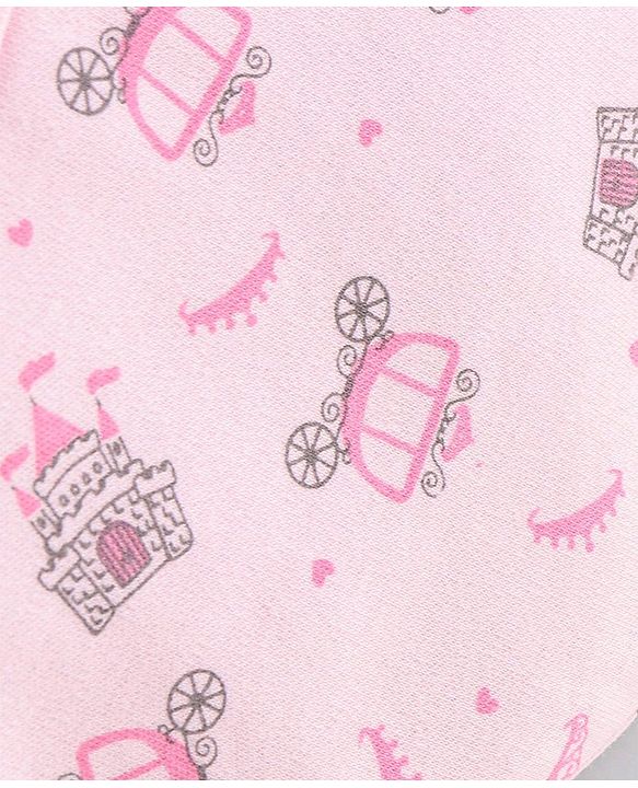 Babyhug 100% Cotton Cap Mittens & Booties Castle Print Pink - Diameter 8.5 cm