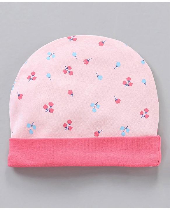 Babyhug 100% Cotton Cap Mittens & Booties Castle Print Pink - Diameter 11 cm