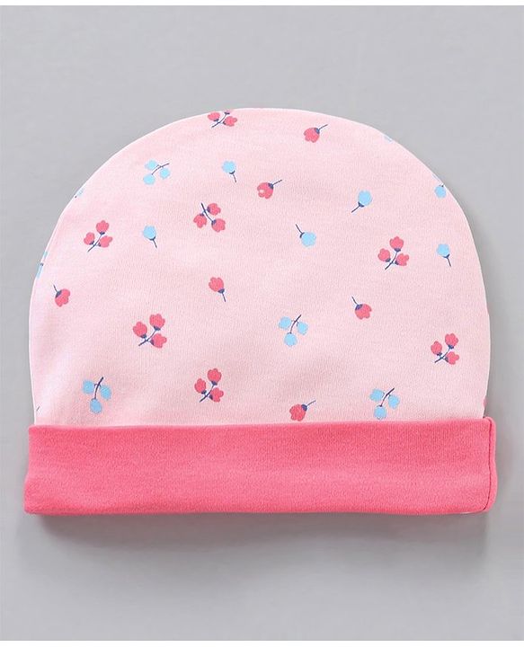 Babyhug 100% Cotton Cap Mittens & Booties Castle Print Pink - Diameter 11 cm