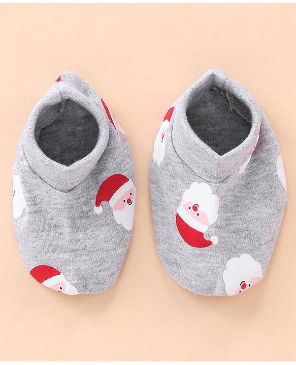 Babyhug Cotton Cap Mittens & Booties Set Santa Print - Grey