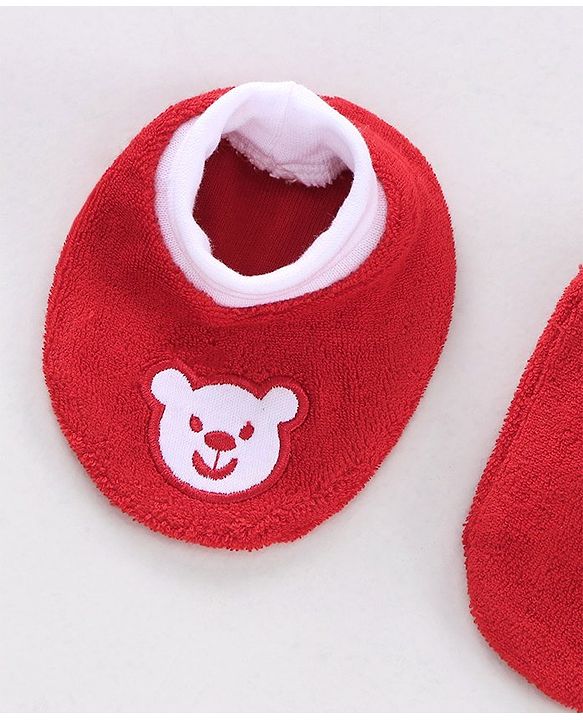 Babyhug 100% Cotton Booties Bear Embroidered - Red