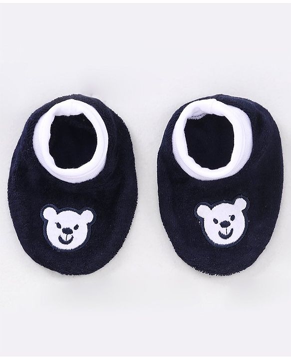 Babyhug 100% Cotton Booties Bear Embroidered - Navy