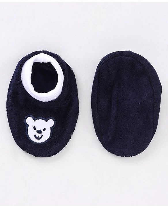 Babyhug 100% Cotton Booties Bear Embroidered - Navy