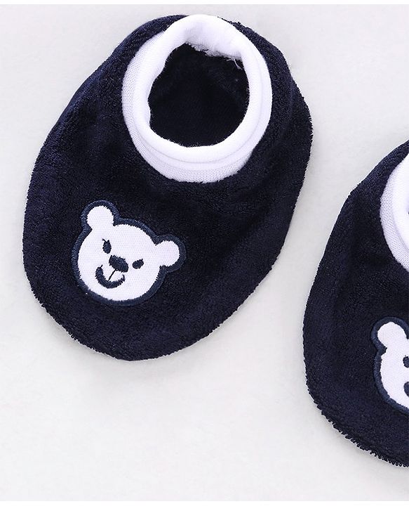 Babyhug 100% Cotton Booties Bear Embroidered - Navy