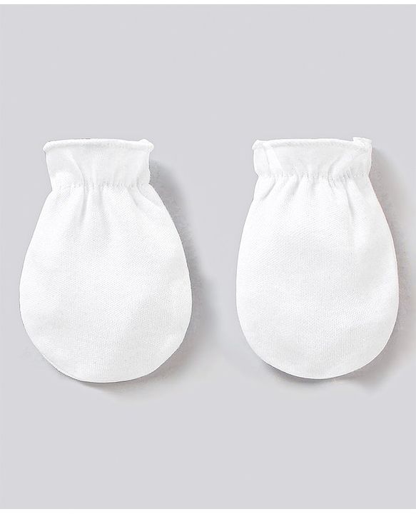 Babyhug 100% Cotton Solid Mittens Pack of 3 - White