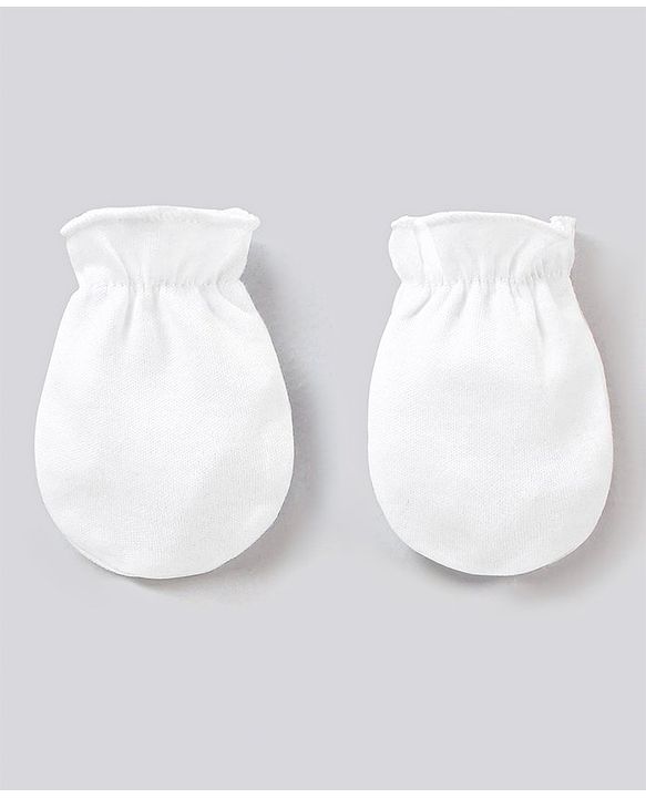 Babyhug 100% Cotton Solid Mittens Pack of 3 - White
