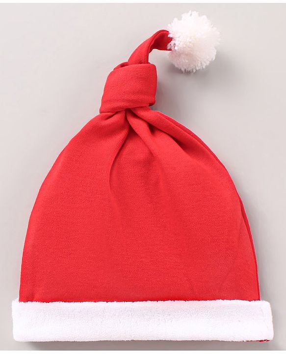 Babyhug 100% Cotton Christmas Cap Solid Red - Diameter 36 cm