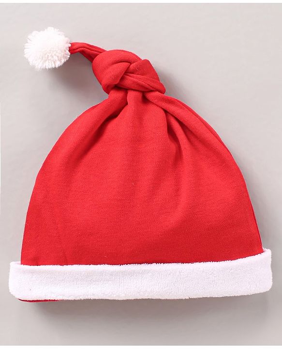 Babyhug 100% Cotton Christmas Cap Solid Red - Diameter 36 cm