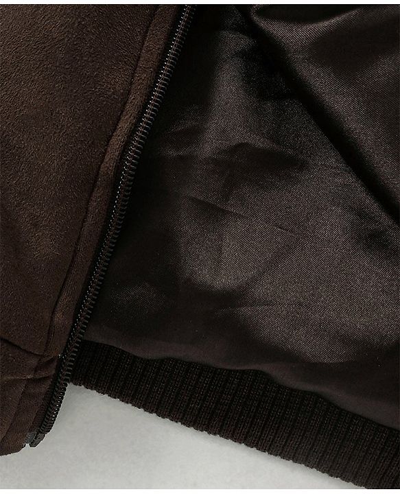 Pine Kids Full Sleeves Suede Bomber Jacket - Brown