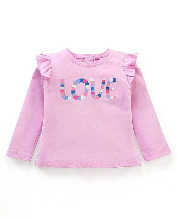 Babyhug Full Sleeves TopText Applique - Pink