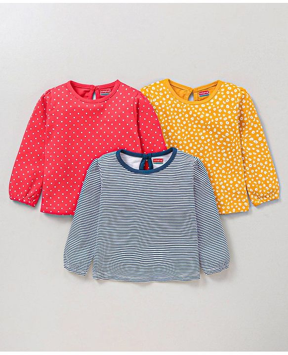 Babyhug Cotton Knit Full Sleeves Top Stripes and Floral Print - Multicolour