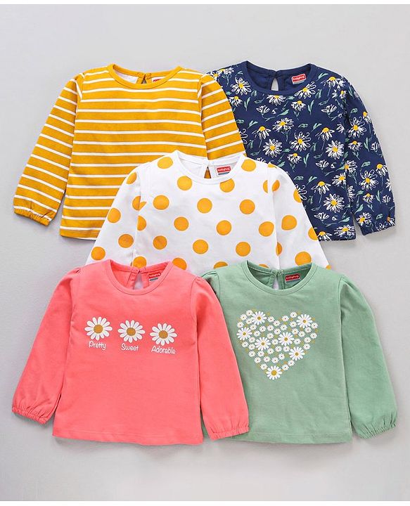Babyhug Full Sleeves Cotton Tees With Graphic Pack of 5- Multicolor