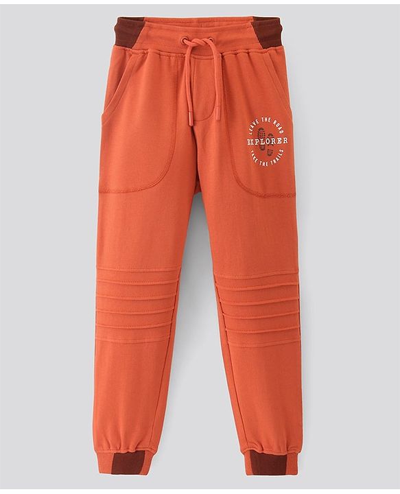 Pine Kids Cotton Biowashed Lounge Pant with Patch Pocket and Biker Styling - Orange